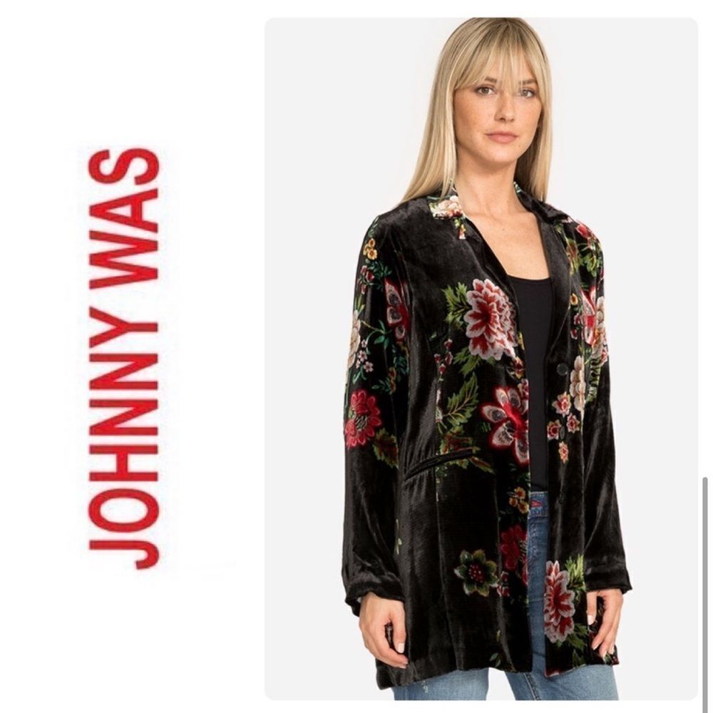 Johnny Was Vivian Floral Silk Velvet Blazer